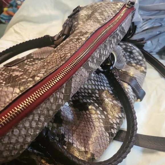 Dooney & Bourke Limited Ed.  Snake Print Large Florentine Satchel Bronze Brown - Picture 10 of 11